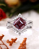 ALTHESSA Wedding Ring Set Square Shaped Alexandrite Engagement Ring Set-3pcs